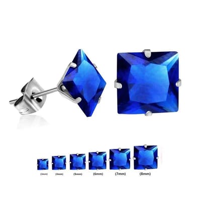 Aramat Jewels | Oorbellen | RVS Vierkante Zirkonia Oorbellen - Tijdloze Oorstekers | Zilverkleurig / Donker Blauw / 5mm | | | Staal | Kinderen, Volwassenen | Verkleurd niet
