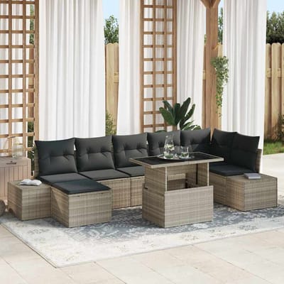 vidaXL - Tuinbank - Set - 8 - st - Lichtgrijs - poly - rattan