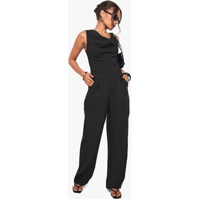 boohoo Dames Geplooide voorzijde geweven broek met rechte pijpen | Black | Maat: 6