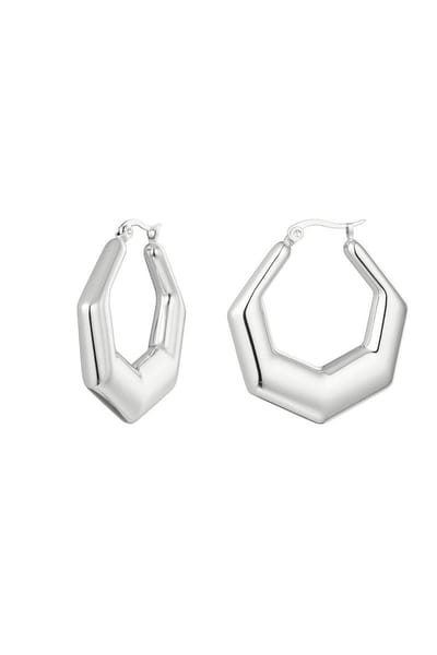 oorbellen kleur zilver - earrings silver - stainless steel - waterproof - 6 hoek - 3,6 cm - cadeau - moeder - dochter