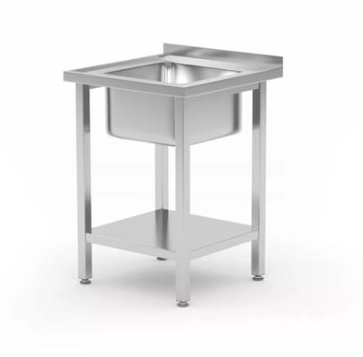 HENDI Spoeltafel - roestvast staal - met legplank en spoelbak in het midden - 60x60x(H)85 cm - spoelbak 40x40x(H)25 cm - geboute constructie - zilver - horeca