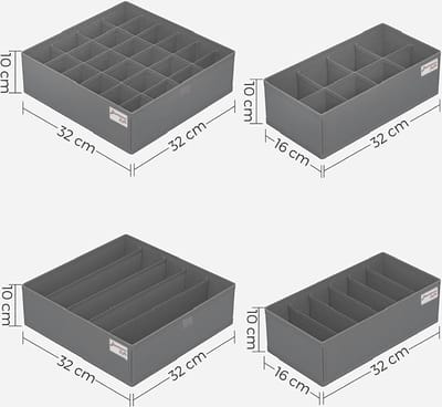 Duurzaam&Mi - Duurzaam - opbergdozen voor ondergoed - opbergboxen - set van 4 - 43 vakken voor kleding - Ladeverdeler - Organizer - lade-organizer - opbergsysteem voor garderobe - voor bh's - ondergoed - sokken - stropdassen - stoffen dozen - Grijs