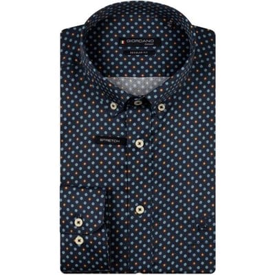 Giordano Overhemd Ivy Abstract Mini Floral Graphic Satin Stretch Button-Down Navy-Multi / male