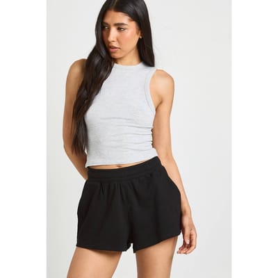 boohoo Dames Tall Basic Geribbelde Flippy Short | Zwart | Maat: 36