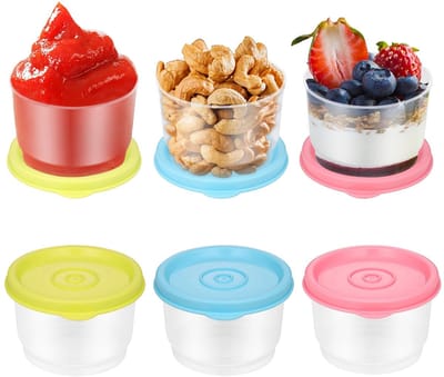 Allecto - Mini-voedselcontainers - 6 stuks - Voedselveilig - Geel, Blauw, Roze - Perfect voor lunch - Ideaal voor babyvoeding