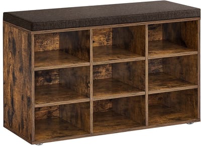 MAZAZU - Schoenenbank - 9 Vakken - Met kussen - Vintage Bruin - 78.5x30.3x48