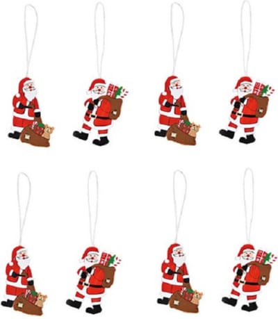 Kersthangers - 8x - kerstman - hout - 6 cm - kerstornamenten - Kerstversiering ornamenten/kerstboomversiering