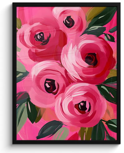 Poster in lijst - Fotolijst 50x70 cm - Posters - Bloemen - Verf - Roze - Posterlijst zwart - Decoratie - Wanddecoratie woonkamer - Muurdecoratie slaapkamer