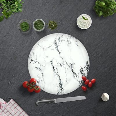 Marmerlook Tempered Glazen Snijplank Doorsnee 32 cm - Glassnijplank - Glazen