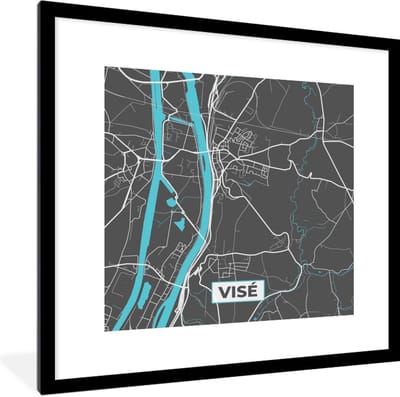Fotolijst incl. Poster - Stadskaart – Grijs - Kaart – Visé – België – Plattegrond - 40x40 cm - Posterlijst