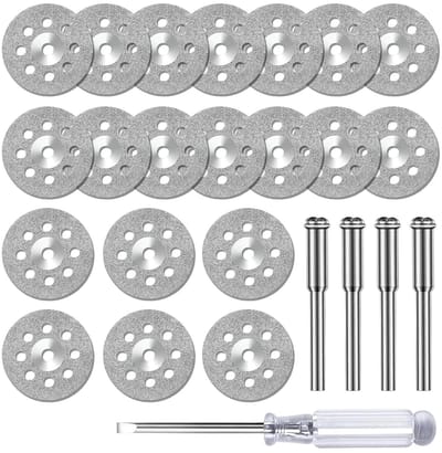 25 Stuks Diamant Snijdisketten 22 mm Perforaties voor Dremel met 4 x 3 mm Mandrel + Schroevendraaier voor Steen, Tegels en Glas Bewerking