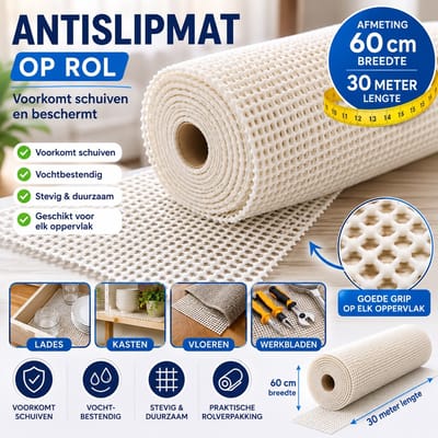 Wicotex - Antislipmat op Rol 60 cm x 30 meter – Wit – Antislip Mat Onderlegger – Op Maat te Knippen – Voor Lade, Kast, Vloer en Werkblad