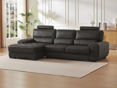 Vente-unique Hoekbank van leer METROPOLITAN II - zwart - hoek links