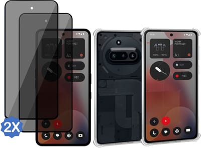 ChiGuard Hoesje & 2x Privacy Screenprotector geschikt voor Nothing Phone (3a) – Hoesje Screenprotector - Gehard Glas Cover + Shock Proof Case - Transparant