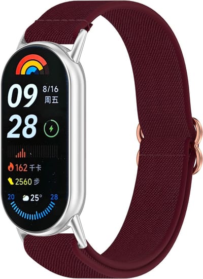 Stravo Nylon Gevlochten Horlogebandje (Nylon Bandje) – Met schuifsluiting – Geschikt voor Xiaomi Smart Band 10 / 9 / 8 (Mi Band 10 / 9 / 8) – Wijnrood