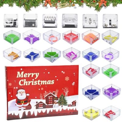 Adventskalender Puzzels - Kerst Puzzel - Dagelijks Tellen - 24 Labyrint Dozen - 330 gram - Kleurrijk