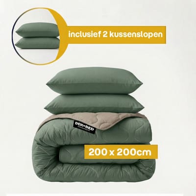 Dekbed-Discounter - Sleeptime Dekbed Zonder Overtrek 200 x 200 cm - Inclusief 2 kussenslopen - Wasbaar op 40 graden - Verkoelend dekbed - Groen, Kaki