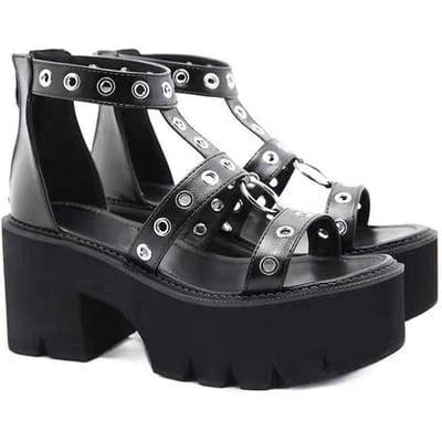 Zomer Dames Platform Sandalen Metalen Ring Uitsparing Hoge Hakken Punk Goth Platform Schoenen Dames Hak Sandalen Sandales Dames Zomer 43 gray