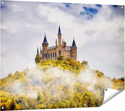Gards Tuinposter Kasteel op de Berg in het Bos - 120x90 cm - Tuindoek - Tuindecoratie - Wanddecoratie buiten - Tuinschilderij