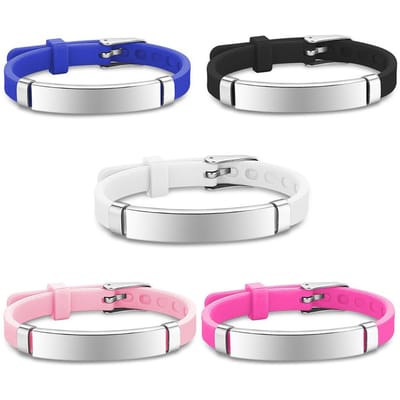 Identificatiearmband Kinderen Kinderen Verstelbaar Zacht Siliconen Roestvrij Staal Hanger Noodgeval Naam Telefoon Gepersonaliseerde Armbanden 14-20cm adjustable