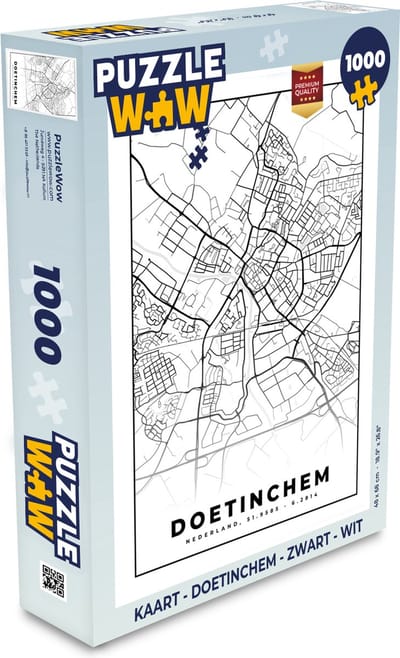 Puzzel Kaart - Doetinchem - Zwart - Wit - Legpuzzel - Puzzel 1000 stukjes volwassenen