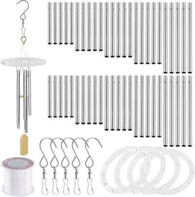 SnelShoppen - 60-delige Windgong Set met Buizen, Transparante Ringen, 100m Draad en Haakjes voor Tuin, Feest en Decoratie