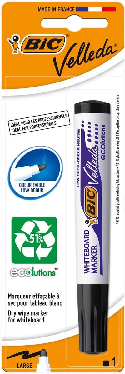 BIC Velleda 1701 ECOlutions Whiteboard Markers - Middelgrote Kogelpunt - Zwart- Verpakking van 1