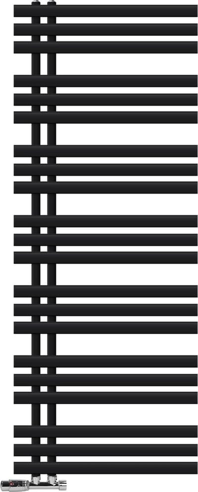 Design badkamer radiator Ijzer EM 600x1600 mm zwart mat met wandthermostaatkraan LuxeBath