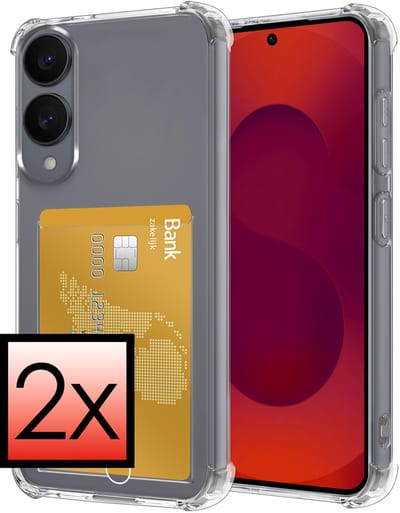 Hoesje - 2 Stuks - Geschikt voor Samsung Galaxy S25 Edge - Met Pashouder en Kaarthouder - Telefoon Hoes Shockproof - Siliconen Case - Back Cover - Shock Proof - Pasjes Houder - Transparant