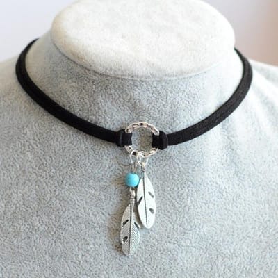 Vintage Zilveren Veer Hanger Kettingen Leren Choker Ketting Zwarte Cirkel Kraag Vrouwelijke Boho Feest Hals Sieraden voor Vrouwen