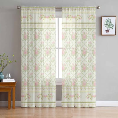 Geborduurde Plant Pastorale Stijl Tule Raamgordijnen voor Slaapkamer Luxe Huisdecoratie Draperieën in Woonkamer Chiffon Panelen 135W x 114H(cm) white