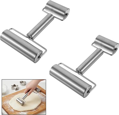 2-stuks Deegroller - Roestvrijstalen deegroller - Dubbelzijdig deegroller - Deegroller - 18,5 x 10,5 x 3,2 cm - Gemakkelijk vast te houden - Keukengereedschap - Geschikt voor het bakken van deeg, taarten, pasta en koekjes - Zilver