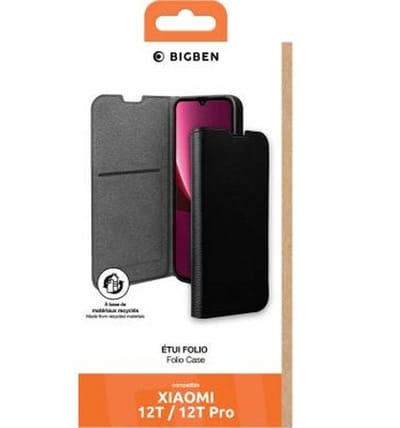 Bigben Connected, Hoesje geschikt voor Xiaomi 12T / 12T Pro - Folio Wallet met Kaarthouders & Videostandaard, Zwart