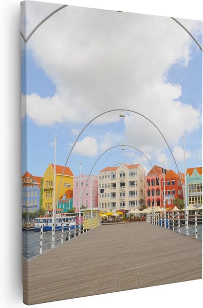 Artaza Canvas Schilderij Willemstad - 40x50 cm - Wanddecoratie Curacao - Muurdecoratie Pastelkleurige Huizen - Kamer Accessoires Woonkamer
