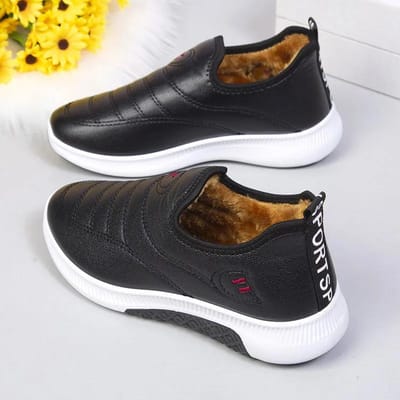 Dames Winter Anti-Slip Platte Wandelschoenen Alles-passende Effen Kleur Dikke Zool Schoenen Casual Sportschoenen 36 zwart
