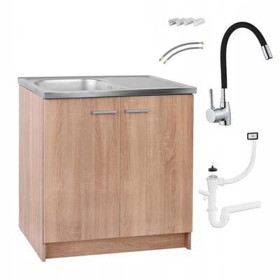 STAMAR - Keukenkast 80cm - Onderkast met Spoelbak met één compartiment + sifon + kraan - Eik Sonoma