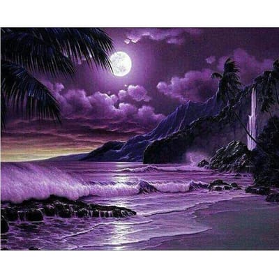 5D DIY volledige diamant schilderij kruissteek maan landschap paarse zee diamant borduurwerk 20X30CM purple
