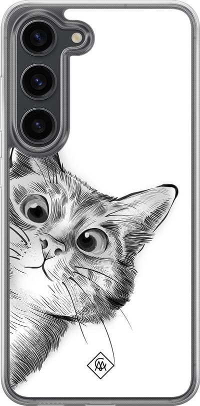 Casimoda® hoesje - Geschikt voor Samsung Galaxy S23 Plus - Kat Kiekeboe - 2-in-1 case - Schokbestendig - Illustratie - Verhoogde randen - Wit, Transparant