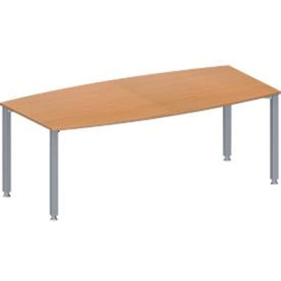 Schäfer Shop  Genius Vergadertafel MODENA FLEX, in hoogte verstelbaar, bootvorm, 4-poot vierkante buis, B 2000 x D 1000/800 mm, zonder contactdoos, beukenpatroon
