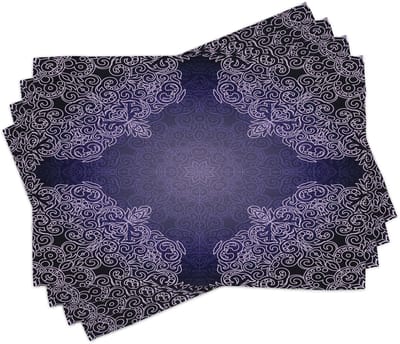 ABAKUHAUS Paarse mandala-placematten, orientaalse kantmandala met abstracte bloemmotieven, tafeldecoratie van kleurvaste stof voor de eetkamer en keuken, paars, grijs, lichtviolet en indigo