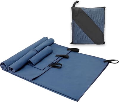 Famanu – Microvezel Handdoek - Sneldrogende Camping Handdoeken Lichtgewicht Reishanddoek Set - Gymhanddoeken in 3 Maten voor Zwemmen Hardlopen Fietsen - Blauw