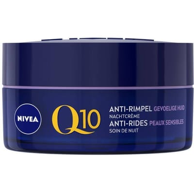 NIVEA Q10 POWER Anti-Rimpel Sensitive Nachtcrème voor Vrouwen - Gevoelige Huid - Kalmeert en Verstevigt - Met Q10, Creatine en Zoethoutextract - 50 ml