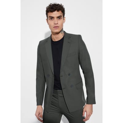 Super Skinny Double Breasted Blazer | Khaki | Size 50
