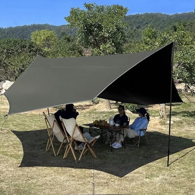 Dailygoods- Campingzeil 5x5m - Waterdicht - Luifel - Zonnescherm - Multifunctioneel - 8 Bevestigingspunten - UV-bescherming