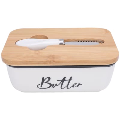 Beurrier Forme Rectangle Multifonctionnel Capacité 500ml Plateau Porte-Beurre pour Cuisine Blanc White