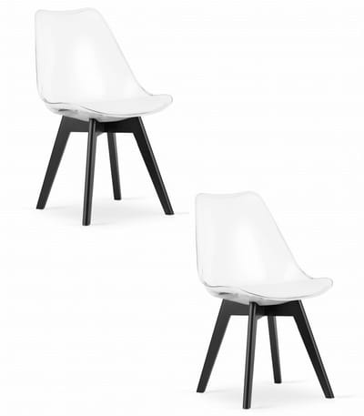 Set van 2 Stoelen MARK – Transparant, Zwarte Poten, Kunststof Zitting met Kunstlederen Kussen, Strak Design, Ergonomisch, Geschikt voor Keuken, Eetkamer, Kantine en Werkruimte, Max. 120 kg