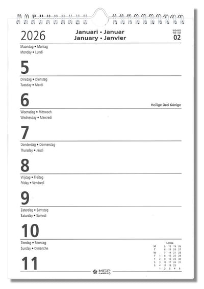 MGPcards - Groot Letter Kalender 2026 - formaat A4 - Week begint op maandag - 21 x 34 cm