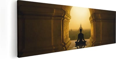 Artaza Canvas Schilderij Zonsondergang - 60x20 cm - Wanddecoratie Boeddha - Muurdecoratie Spiritueel - Kamer Accessoires