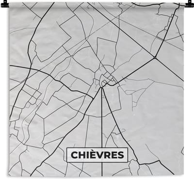 Wandkleed - Wanddoek - Plattegrond – Chièvres – Zwart Wit – Stadskaart - Kaart - 180x180 cm - Wandtapijt