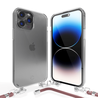 Coverzs telefoonhoesje geschikt voor Apple iPhone 14 Pro transparante case met koord - Telefoonhoesje met koord - Backcover hoesje met koord - touwtje - roze
